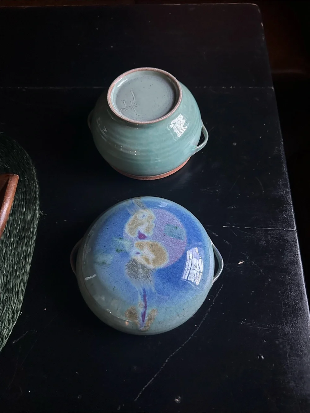 Hand Crafted Teal and Blue Glazed Ceramic Bowls - Picture 2 of 10